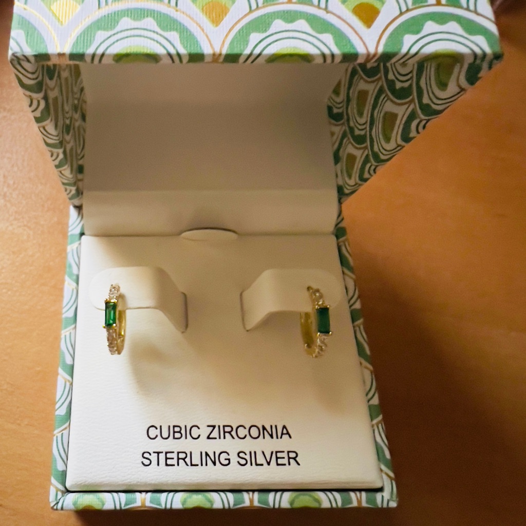 Emerald Cubic Zirconia Sterling Silver Huggie Earrings